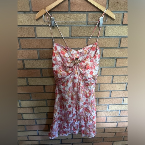 NWT MON RENN Hillside Floral Mini Dress Strappy Pink Size Large/12 - Picture 4 of 6